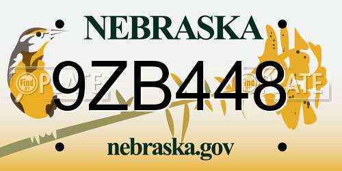 9ZB448 Nebraska License Plate