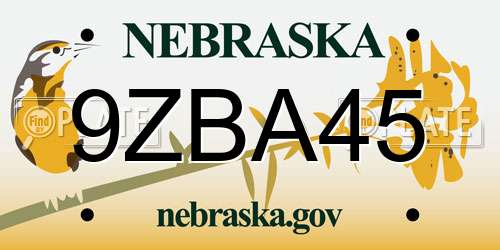9ZBA45 Nebraska License Plate