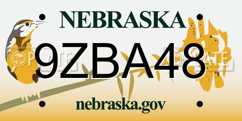 9ZBA48 Nebraska License Plate