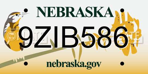 9ZIB586 Nebraska License Plate