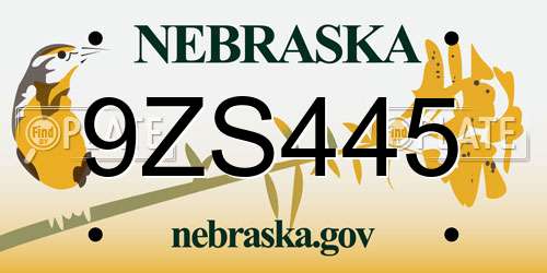 9ZS445 Nebraska License Plate