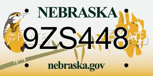 9ZS448 Nebraska License Plate