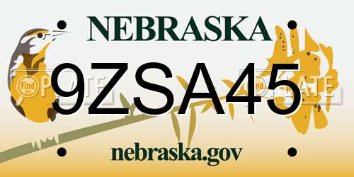9ZSA45 Nebraska License Plate