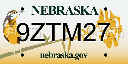 9ZTM27 Nebraska License Plate