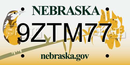 9ZTM77 Nebraska License Plate