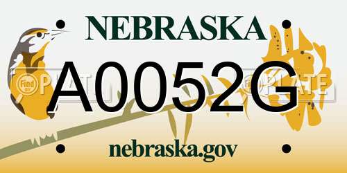 A0052G Nebraska License Plate