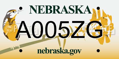 A005ZG Nebraska License Plate
