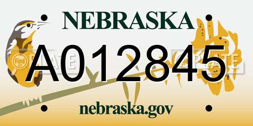 A012845 Nebraska License Plate