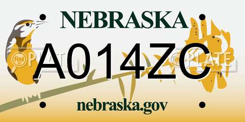 A014ZC Nebraska License Plate