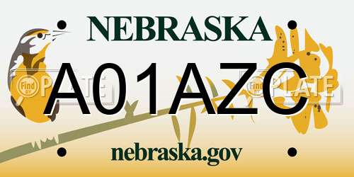 A01AZC Nebraska License Plate