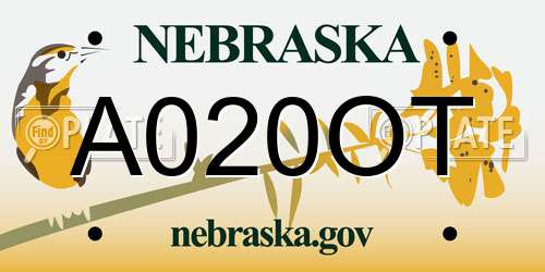 A020OT Nebraska License Plate