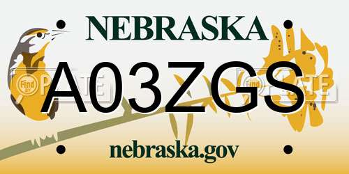 A03ZGS Nebraska License Plate
