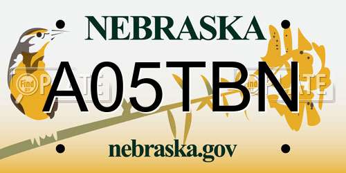 A05TBN Nebraska License Plate