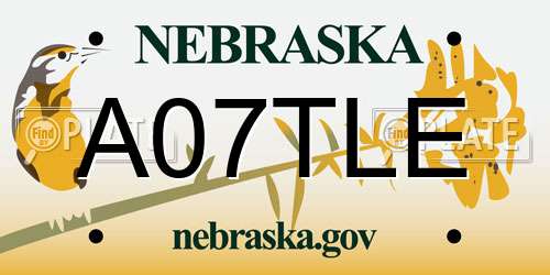 A07TLE Nebraska License Plate