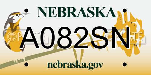 A082SN Nebraska License Plate