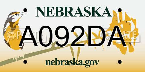 A092DA Nebraska License Plate