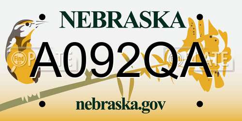 A092QA Nebraska License Plate