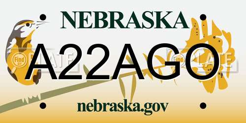 A22AGO Nebraska License Plate