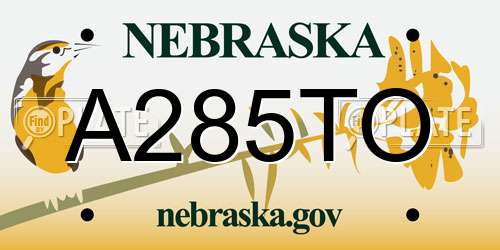 A285TO Nebraska License Plate
