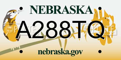 A288TQ Nebraska License Plate