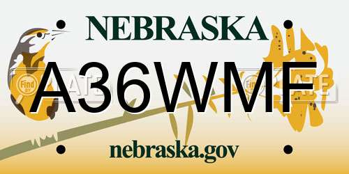 A36WMF Nebraska License Plate