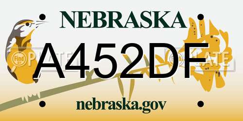 A452DF Nebraska License Plate