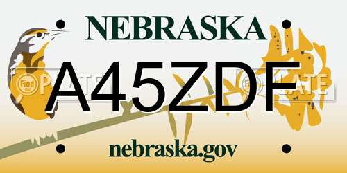 A45ZDF Nebraska License Plate