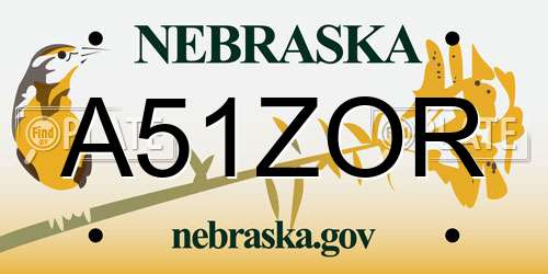 A51ZOR Nebraska License Plate