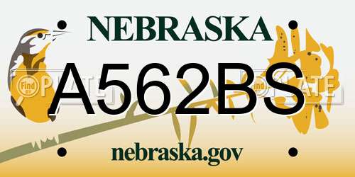 A562BS Nebraska License Plate