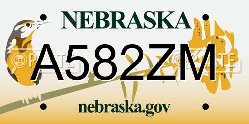 A582ZM Nebraska License Plate