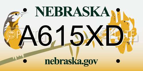 A615XD Nebraska License Plate