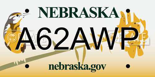 A62AWP Nebraska License Plate