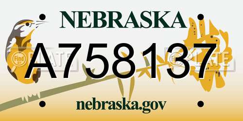 A758137 Nebraska License Plate