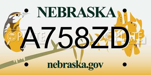A758ZD Nebraska License Plate