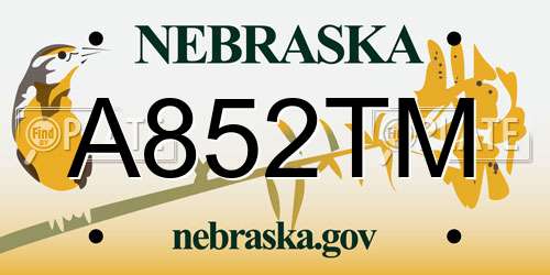 A852TM Nebraska License Plate