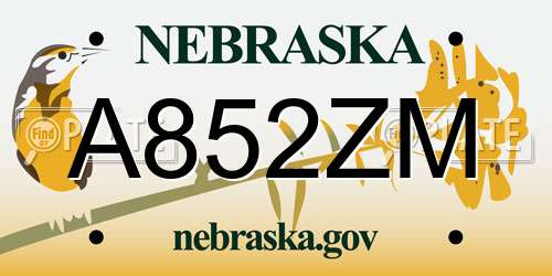 A852ZM Nebraska License Plate