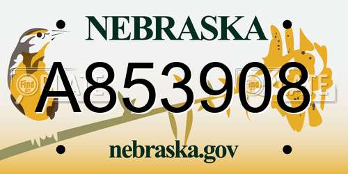 A853908 Nebraska License Plate