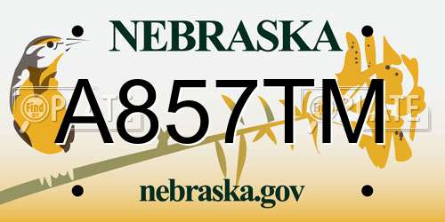 A857TM Nebraska License Plate
