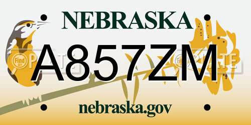 A857ZM Nebraska License Plate