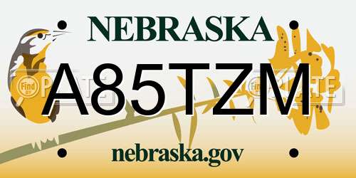 A85TZM Nebraska License Plate