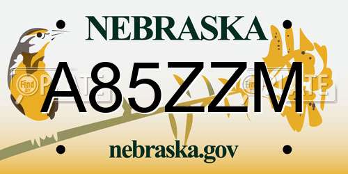 A85ZZM Nebraska License Plate