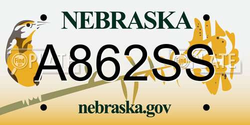 A862SS Nebraska License Plate