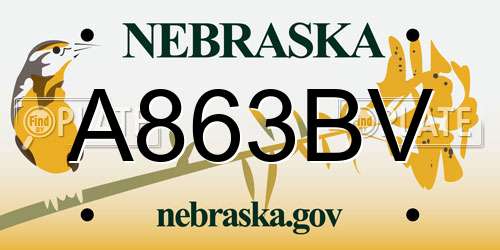 A863BV Nebraska License Plate