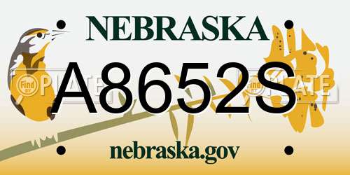 A8652S Nebraska License Plate