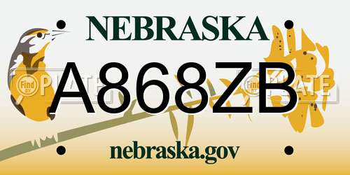 A868ZB Nebraska License Plate