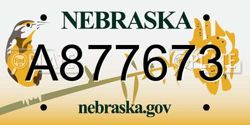 A877673 Nebraska License Plate