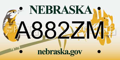 A882ZM Nebraska License Plate