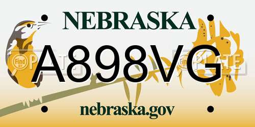 A898VG Nebraska License Plate