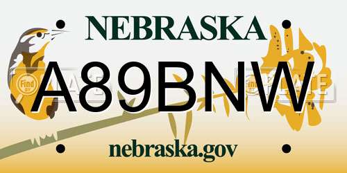 A89BNW Nebraska License Plate