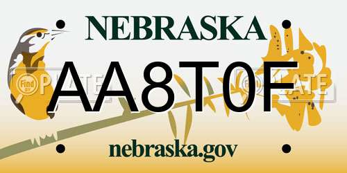 AA8T0F Nebraska License Plate